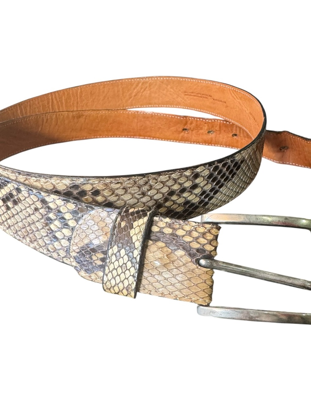 Men's Real Python Leather Belt with Silver-Tone Buckle